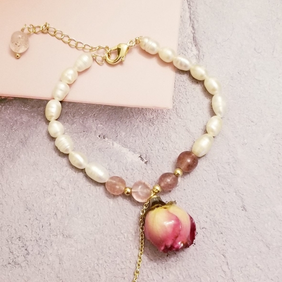 Gold Plated Eternal Flower Natural Freshwater Pearls Charm Bracelets - Picture 7 of 15